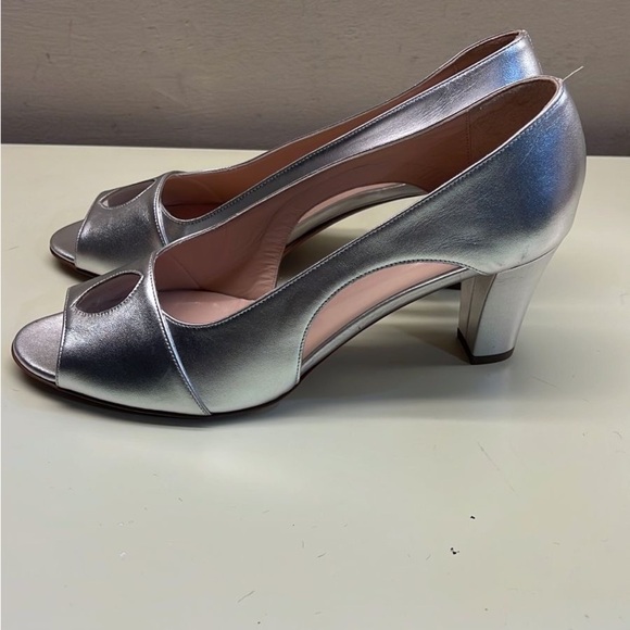 EMMA VIANI MADE IN ITALY LEATHER Silver High Heel Peep-Toe Pumps made in Italy - Picture 2 of 6